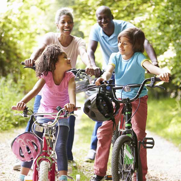 family on bikes